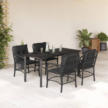 vidaXL 5-tlg. Garten-Essgruppe mit Kissen Schwarz Poly Rattan
