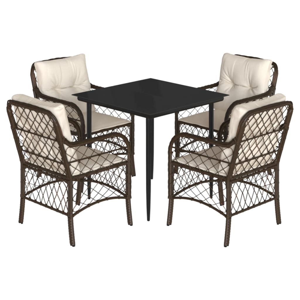 vidaXL Ensemble repas de jardin 5 pcs avec coussins résine tressée marron