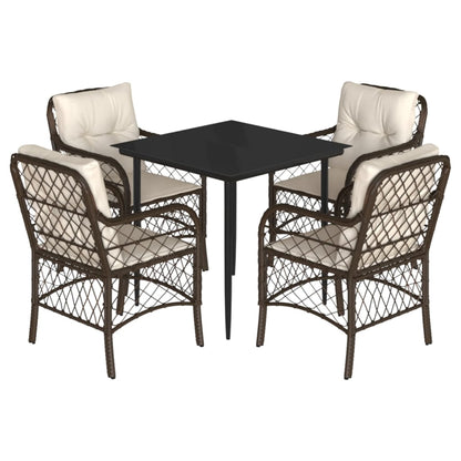 vidaXL Ensemble repas de jardin 5 pcs avec coussins résine tressée marron