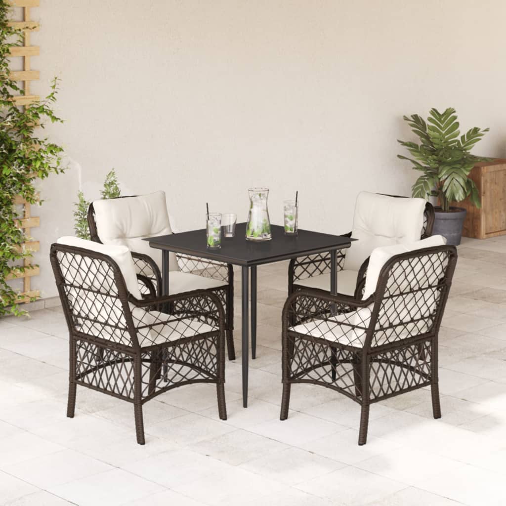 vidaXL Ensemble repas de jardin 5 pcs avec coussins résine tressée marron