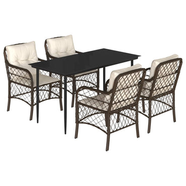 vidaXL Ensemble repas de jardin 5 pcs avec coussins résine tressée marron
