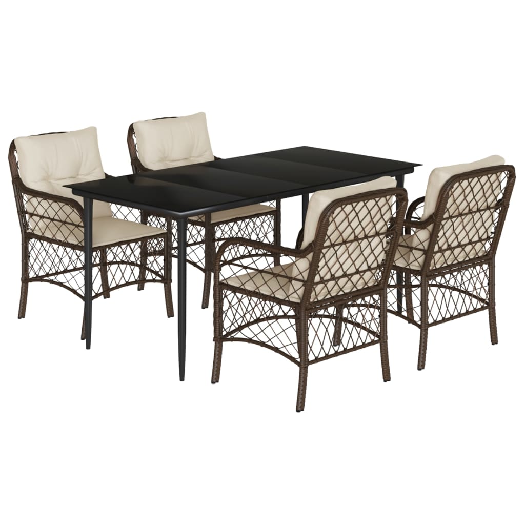 vidaXL Ensemble repas de jardin 5 pcs avec coussins résine tressée marron