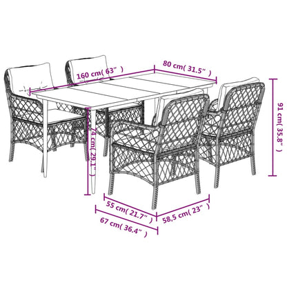 vidaXL Ensemble repas de jardin 5 pcs avec coussins résine tressée marron