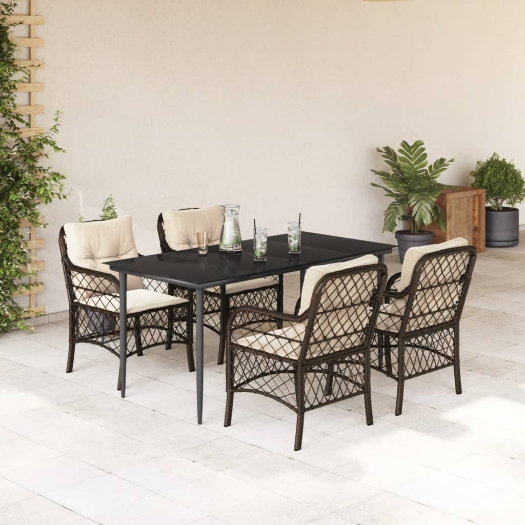 vidaXL Ensemble repas de jardin 5 pcs avec coussins résine tressée marron