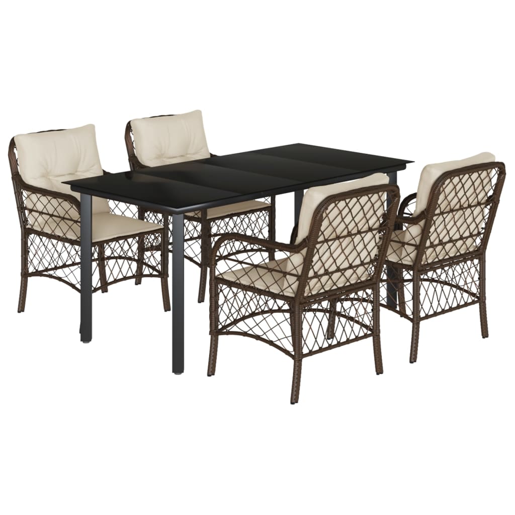 vidaXL Ensemble repas de jardin 5 pcs avec coussins résine tressée marron