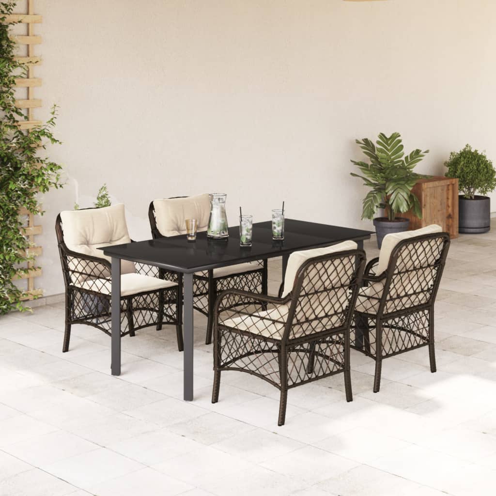 vidaXL Ensemble repas de jardin 5 pcs avec coussins résine tressée marron