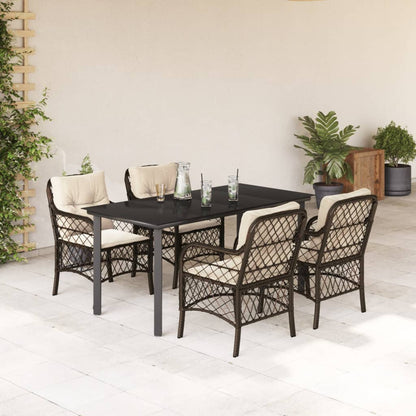 vidaXL Ensemble repas de jardin 5 pcs avec coussins résine tressée marron