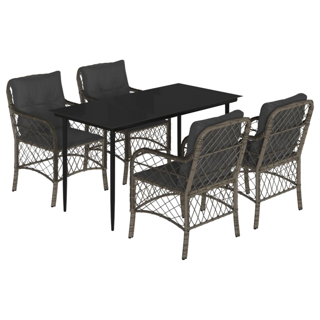 vidaXL 5-tlg. Garten-Essgruppe mit Kissen Grau Poly Rattan