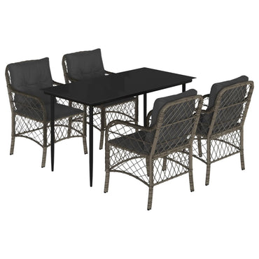 vidaXL 5-tlg. Garten-Essgruppe mit Kissen Grau Poly Rattan