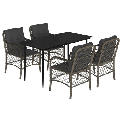 vidaXL 5-tlg. Garten-Essgruppe mit Kissen Grau Poly Rattan