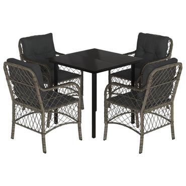 vidaXL 5-tlg. Garten-Essgruppe mit Kissen Grau Poly Rattan