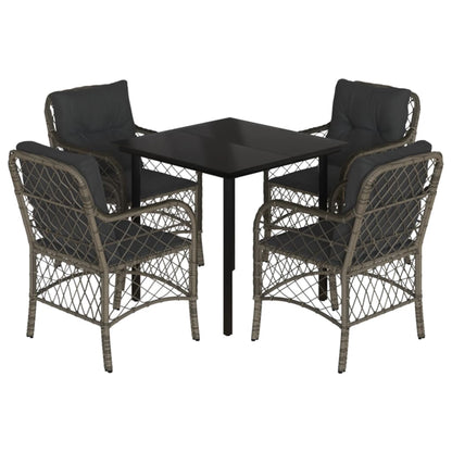 vidaXL 5-tlg. Garten-Essgruppe mit Kissen Grau Poly Rattan