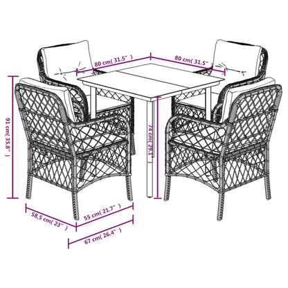 vidaXL 5-tlg. Garten-Essgruppe mit Kissen Grau Poly Rattan