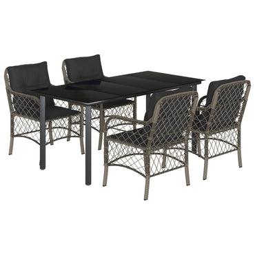 vidaXL 5-tlg. Garten-Essgruppe mit Kissen Grau Poly Rattan