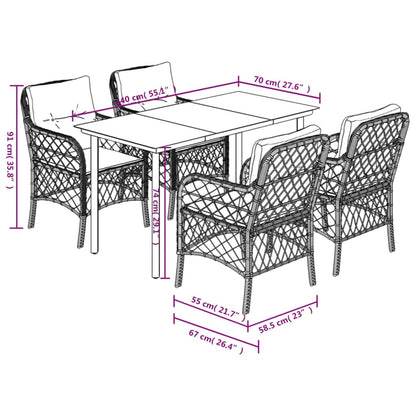 vidaXL 5-tlg. Garten-Essgruppe mit Kissen Beige Poly Rattan