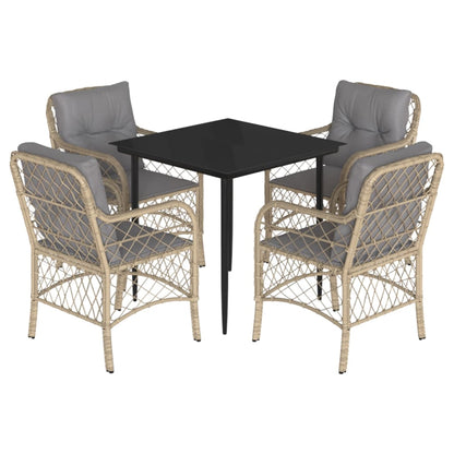 vidaXL 5-tlg. Garten-Essgruppe mit Kissen Beigemischung Poly Rattan