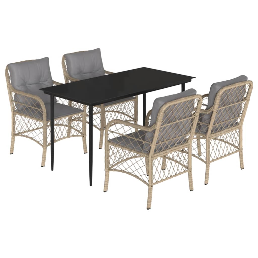vidaXL 5-tlg. Garten-Essgruppe mit Kissen Beigemischung Poly Rattan
