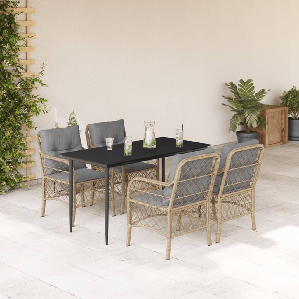vidaXL 5-tlg. Garten-Essgruppe mit Kissen Beigemischung Poly Rattan