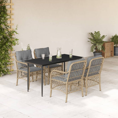 vidaXL 5-tlg. Garten-Essgruppe mit Kissen Beigemischung Poly Rattan