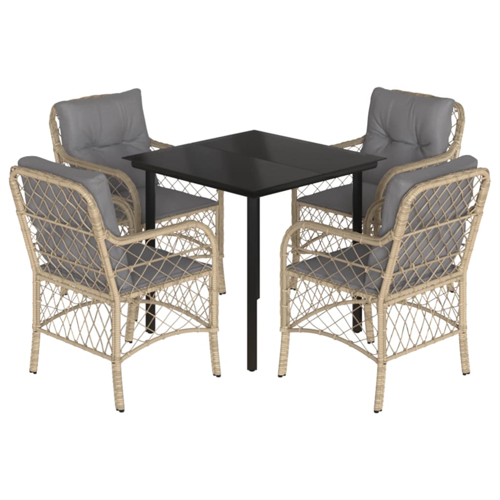 vidaXL 5-tlg. Garten-Essgruppe mit Kissen Beigemischung Poly Rattan