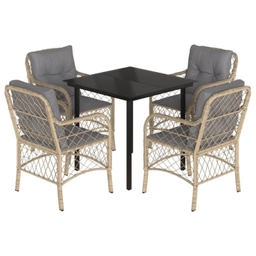 vidaXL 5-tlg. Garten-Essgruppe mit Kissen Beigemischung Poly Rattan