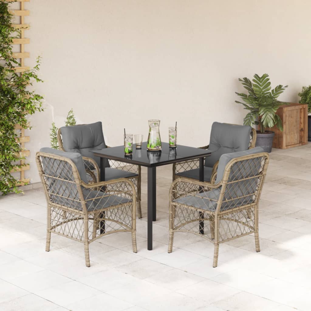 vidaXL 5-tlg. Garten-Essgruppe mit Kissen Beigemischung Poly Rattan