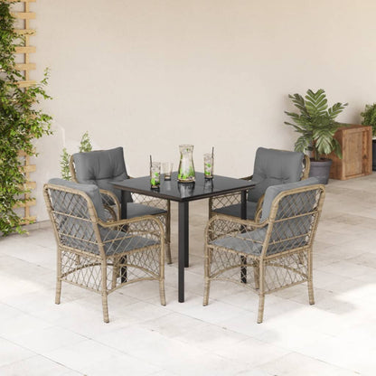 vidaXL 5-tlg. Garten-Essgruppe mit Kissen Beigemischung Poly Rattan
