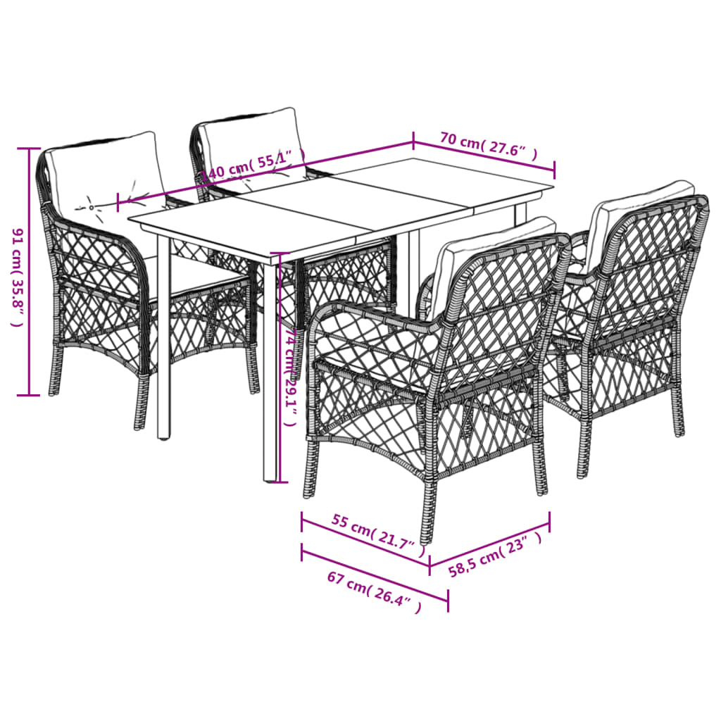 vidaXL 5-tlg. Garten-Essgruppe mit Kissen Beigemischung Poly Rattan