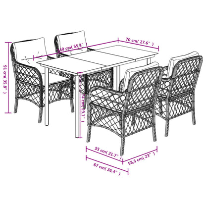 vidaXL 5-tlg. Garten-Essgruppe mit Kissen Beigemischung Poly Rattan