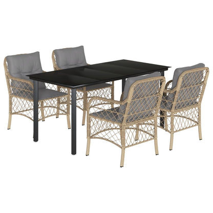 vidaXL 5-tlg. Garten-Essgruppe mit Kissen Beigemischung Poly Rattan