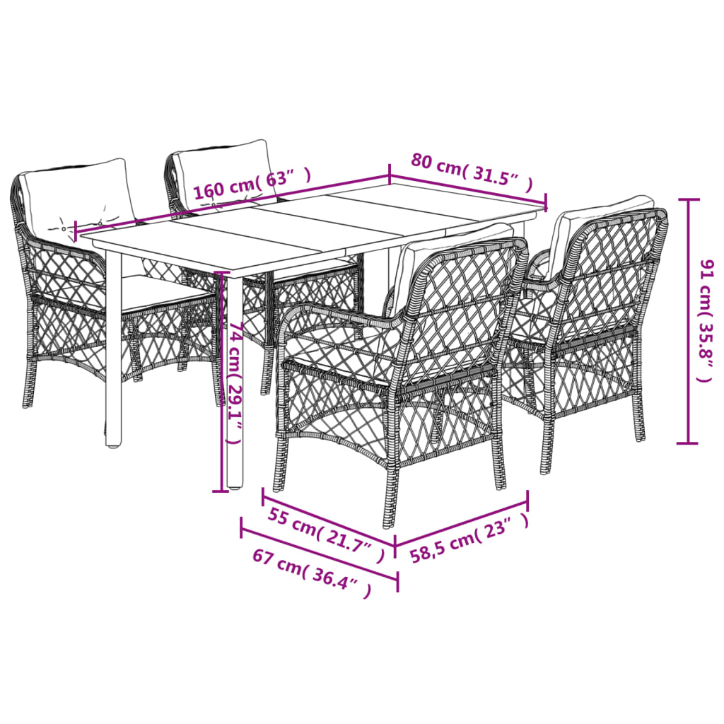 vidaXL 5-tlg. Garten-Essgruppe mit Kissen Beigemischung Poly Rattan