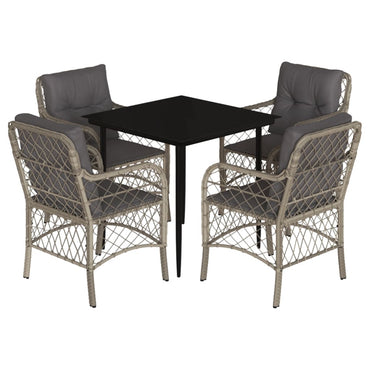 vidaXL 5-tlg. Garten-Essgruppe mit Kissen Hellgrau Poly Rattan