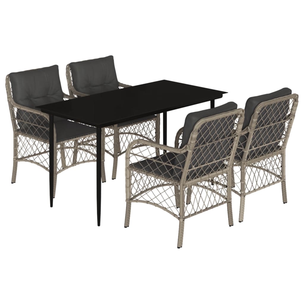vidaXL 5-tlg. Garten-Essgruppe mit Kissen Hellgrau Poly Rattan