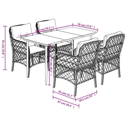 vidaXL 5-tlg. Garten-Essgruppe mit Kissen Hellgrau Poly Rattan