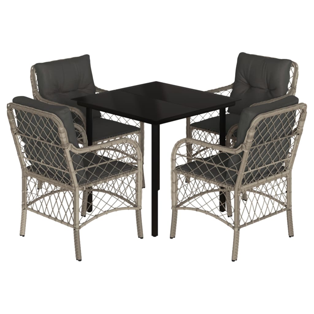 vidaXL 5-tlg. Garten-Essgruppe mit Kissen Hellgrau Poly Rattan
