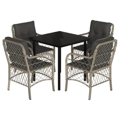 vidaXL 5-tlg. Garten-Essgruppe mit Kissen Hellgrau Poly Rattan