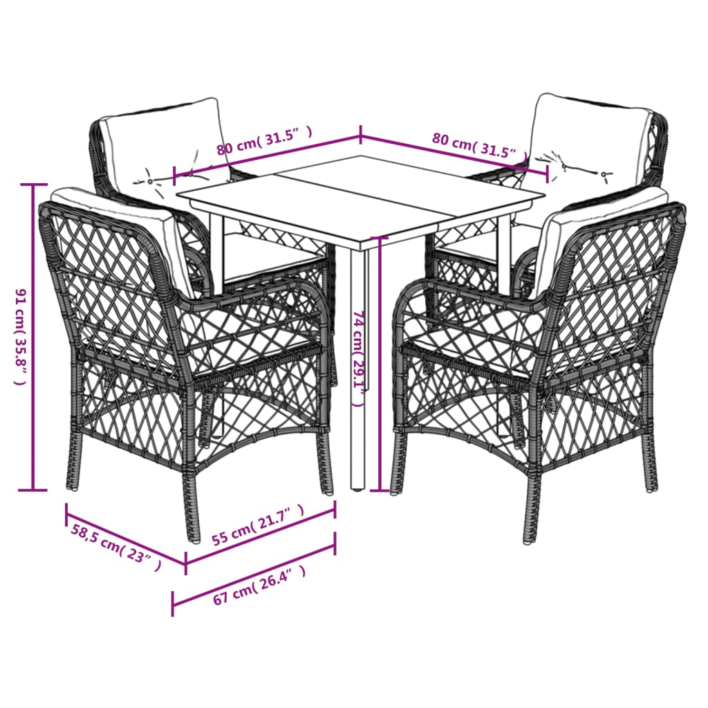 vidaXL 5-tlg. Garten-Essgruppe mit Kissen Hellgrau Poly Rattan