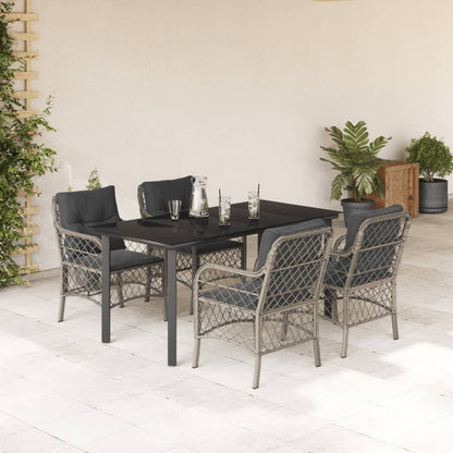vidaXL 5-tlg. Garten-Essgruppe mit Kissen Hellgrau Poly Rattan