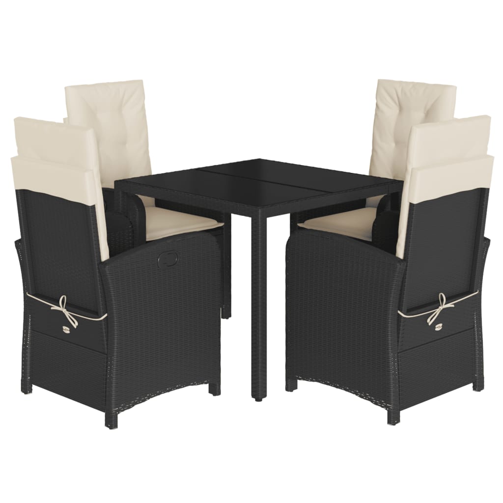 vidaXL 5-tlg. Garten-Essgruppe mit Kissen Schwarz Poly Rattan