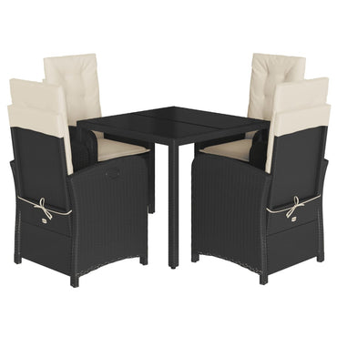 vidaXL 5-tlg. Garten-Essgruppe mit Kissen Schwarz Poly Rattan