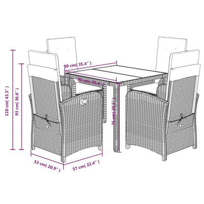 vidaXL 5-tlg. Garten-Essgruppe mit Kissen Schwarz Poly Rattan