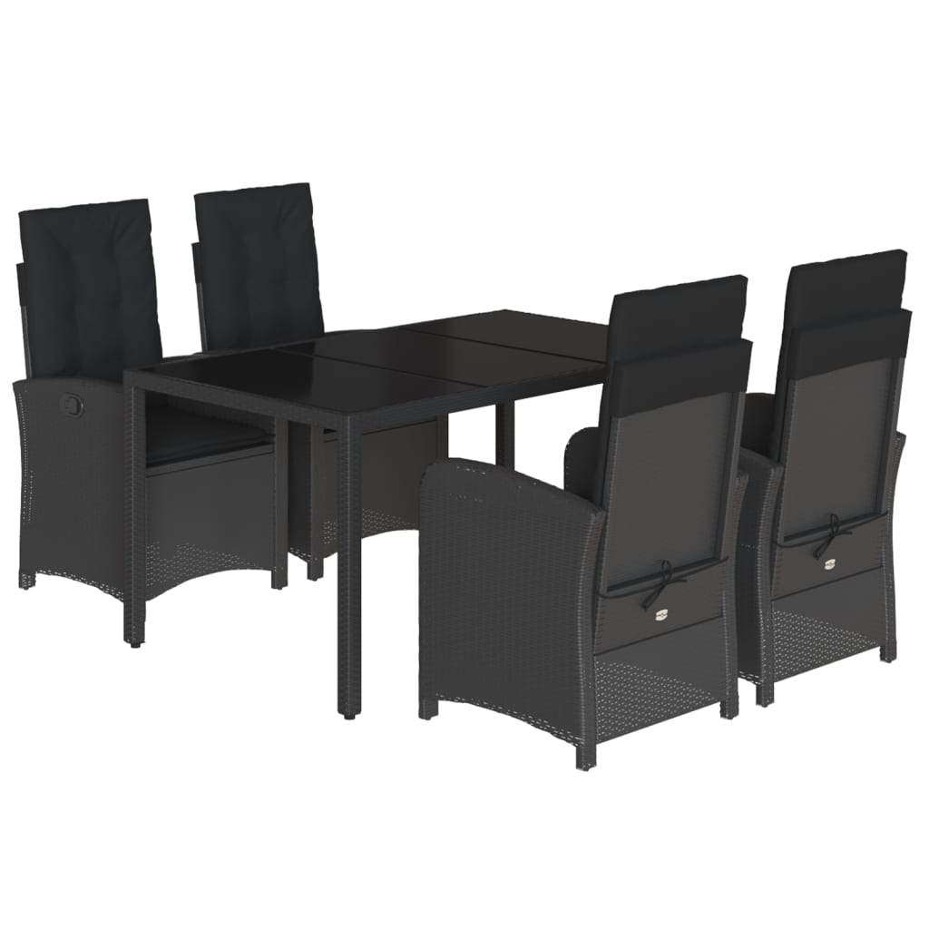 vidaXL 5-tlg. Garten-Essgruppe mit Kissen Schwarz Poly Rattan