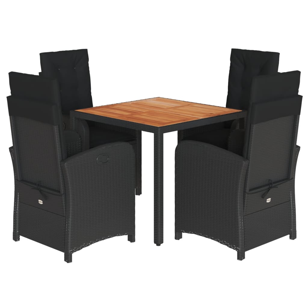 vidaXL 5-tlg. Garten-Essgruppe mit Kissen Schwarz Poly Rattan