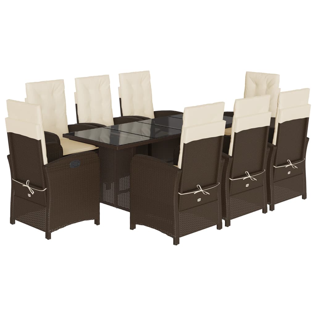 vidaXL Salon de jardin à dîner 9 pcs avec coussins résine tressée marron