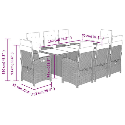 vidaXL Salon de jardin à dîner 9 pcs avec coussins résine tressée marron