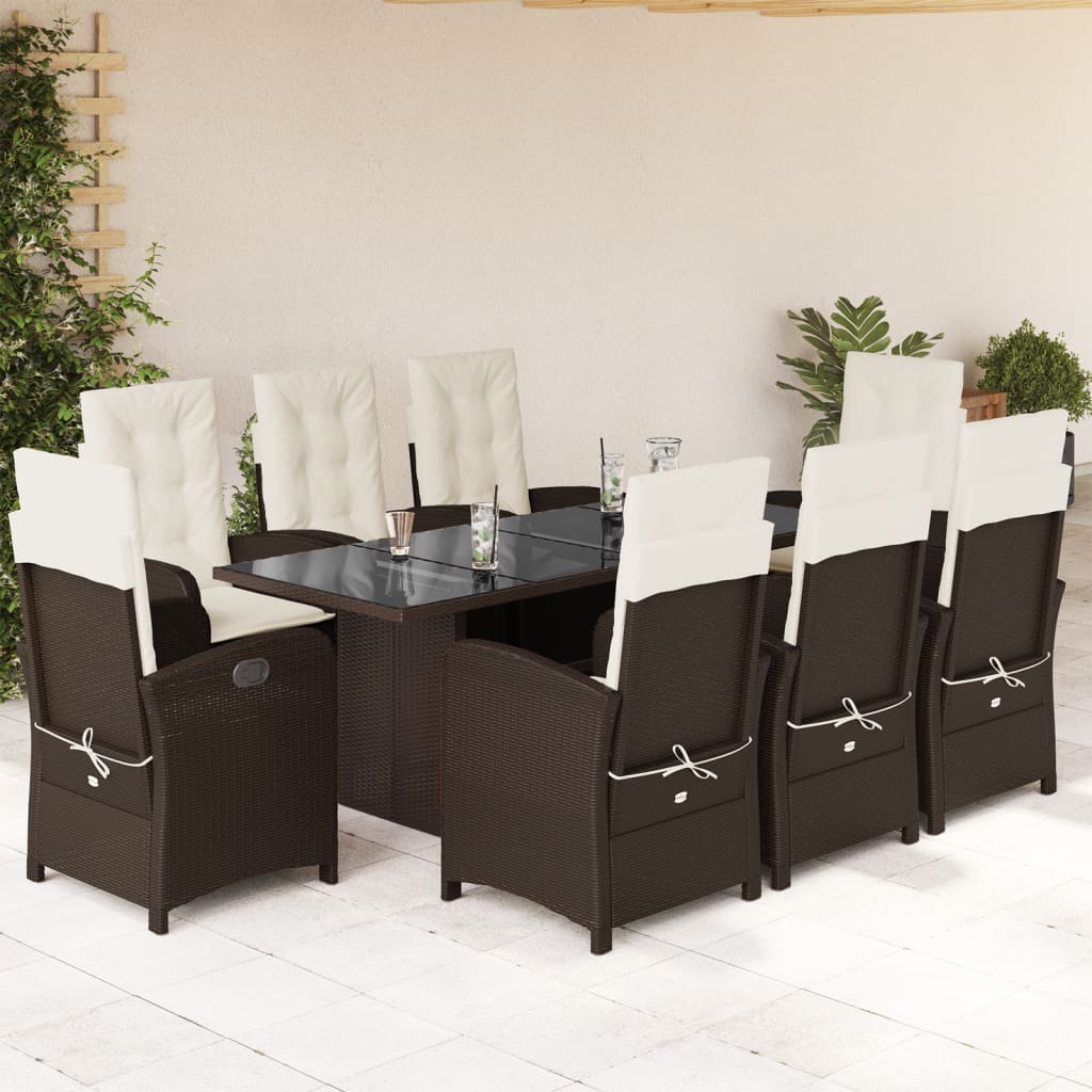 vidaXL Salon de jardin à dîner 9 pcs avec coussins résine tressée marron