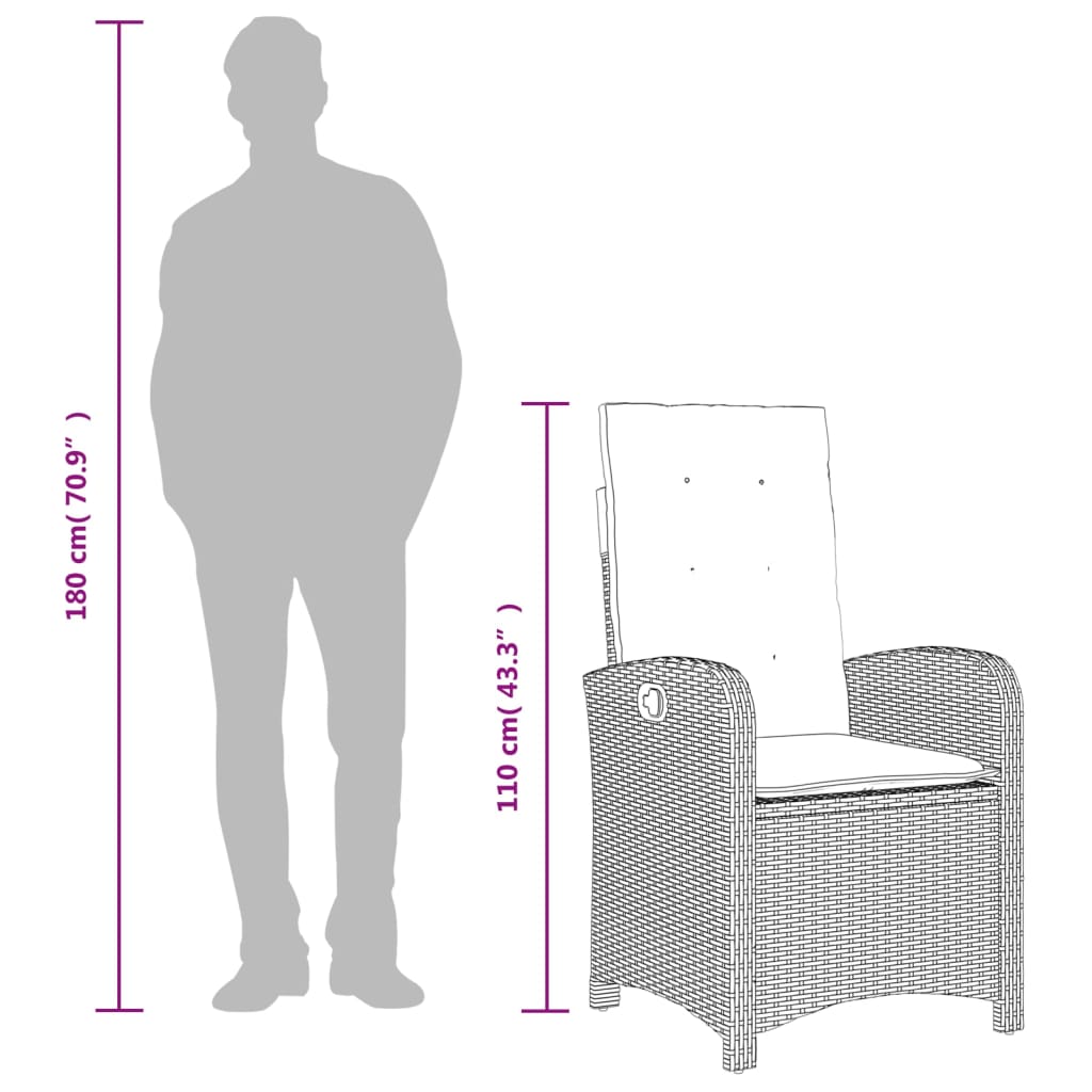 vidaXL 9-tlg. Garten-Essgruppe mit Kissen Braun Poly Rattan