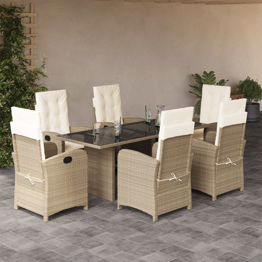 vidaXL Ensemble de salle à manger de jardin 7 pcs avec coussins en rotin synthétique beige
