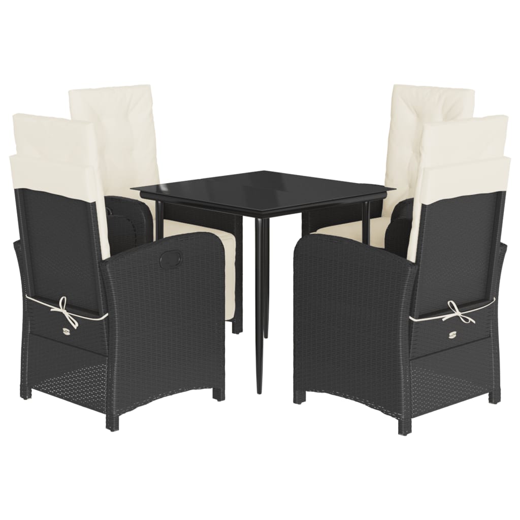 vidaXL 5-tlg. Garten-Essgruppe mit Kissen Schwarz Poly Rattan