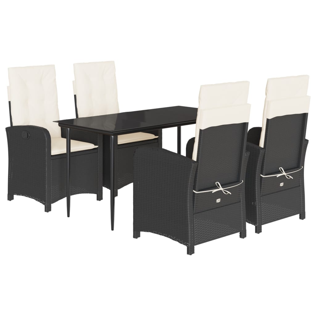 vidaXL 5-tlg. Garten-Essgruppe mit Kissen Schwarz Poly Rattan